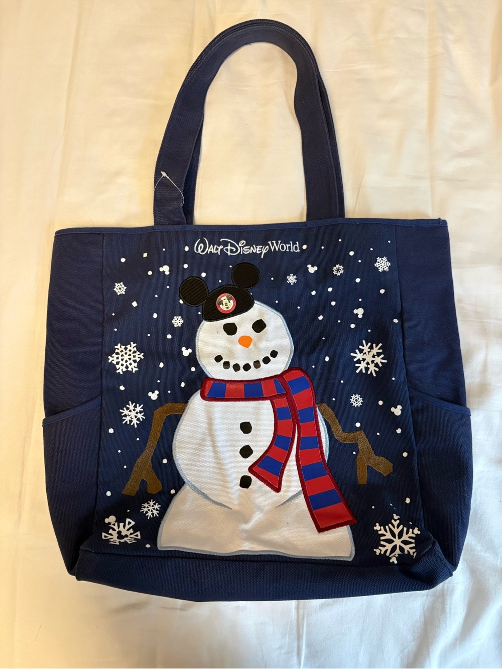 Disney Navy Snowman Tote with Red & Blue Scarf
